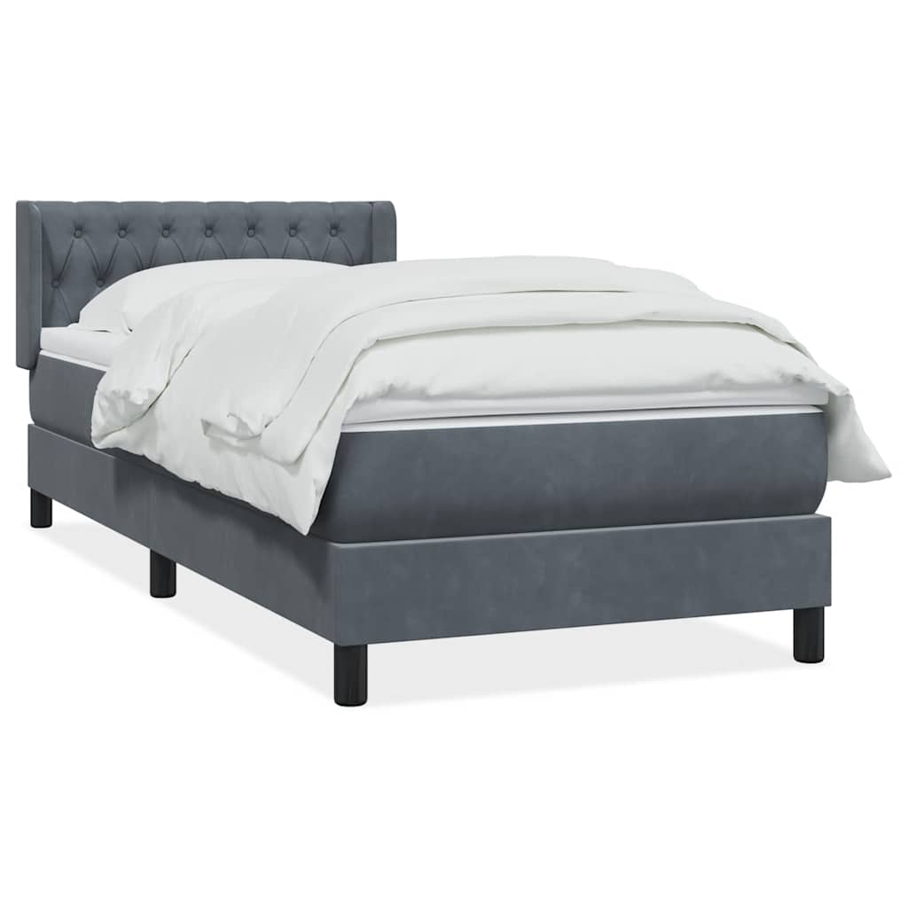 Κρεβάτι Boxspring με Στρώμα Σκούρο Γκρι 90x220 εκ. Βελούδινο