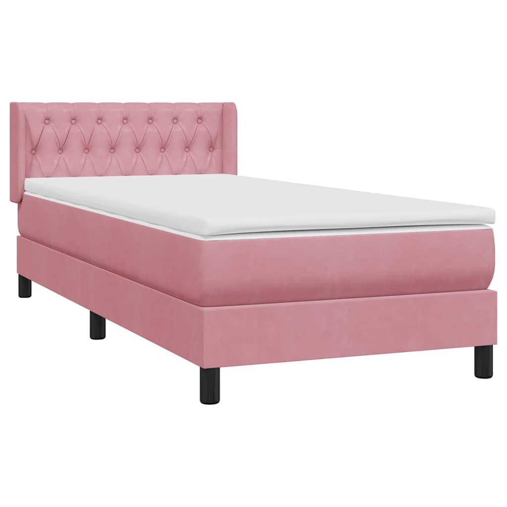 Κρεβάτι Boxspring με Στρώμα Ροζ 90x220 εκ. Βελούδινο