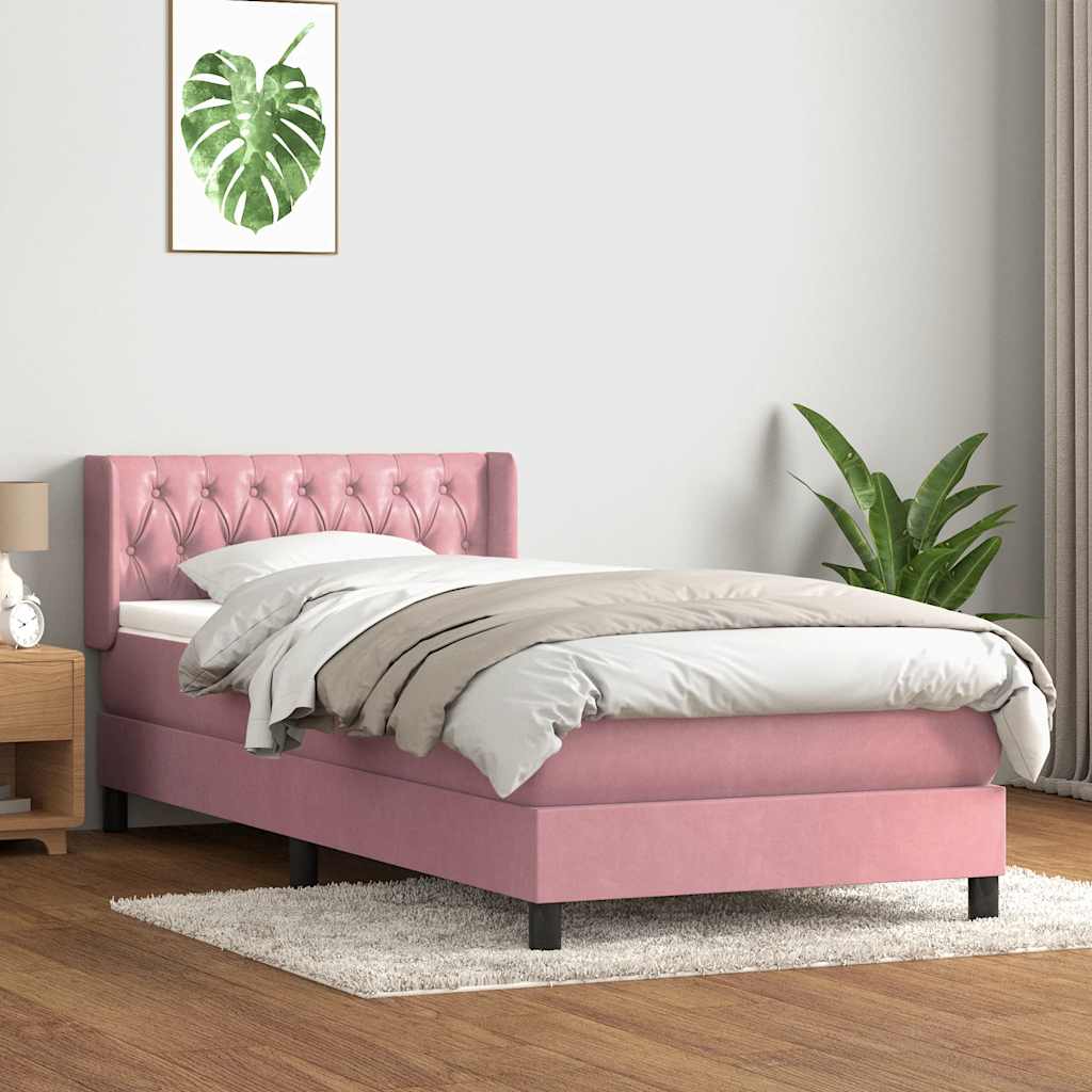 Κρεβάτι Boxspring με Στρώμα Ροζ 90x220 εκ. Βελούδινο