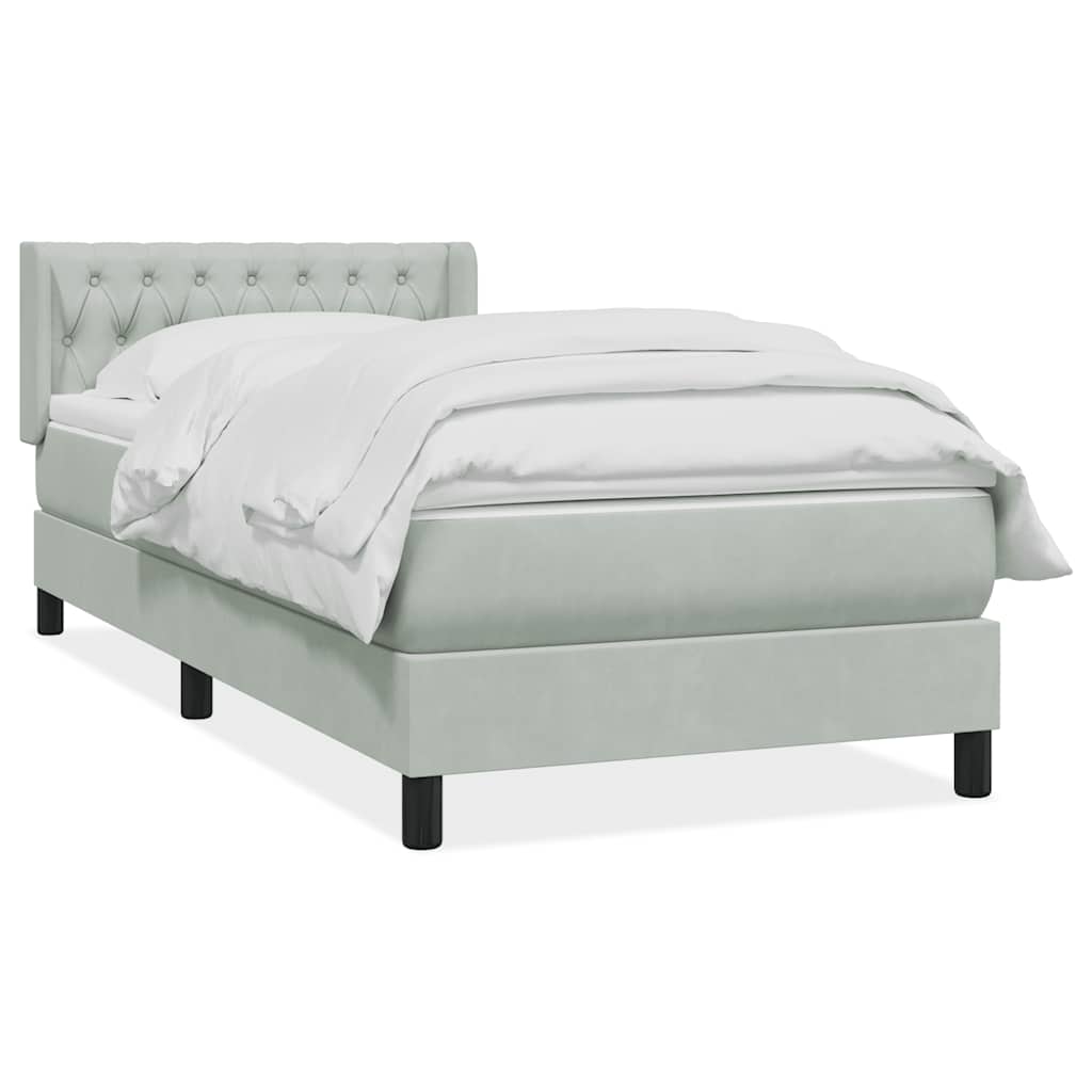 Box Spring κρεβάτι με στρώμα ανοιχτό γκρι 100x220 εκ. Βελούδινο - Pakobazaar