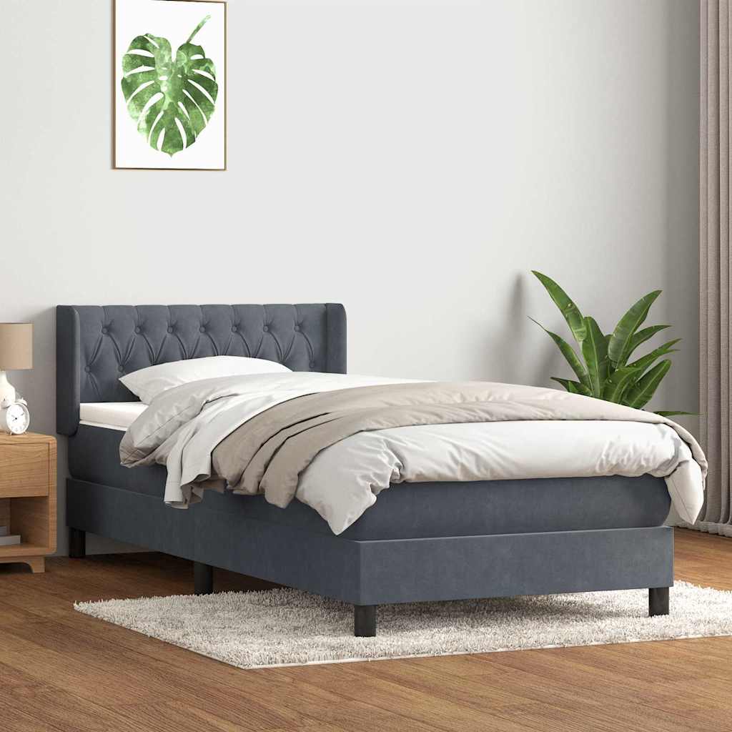 Box Spring Κρεβάτι με στρώμα Σκούρο γκρι 100x220 εκ. Βελούδινο - Pakobazaar