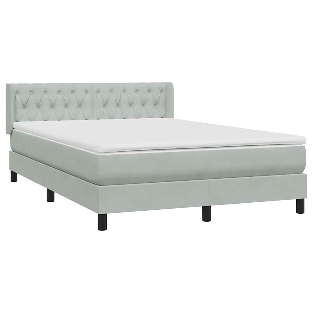 Κρεβάτι Boxspring με Στρώμα Ανοιχτό Γκρι 140x220 εκ. Βελούδινο - Pakobazaar
