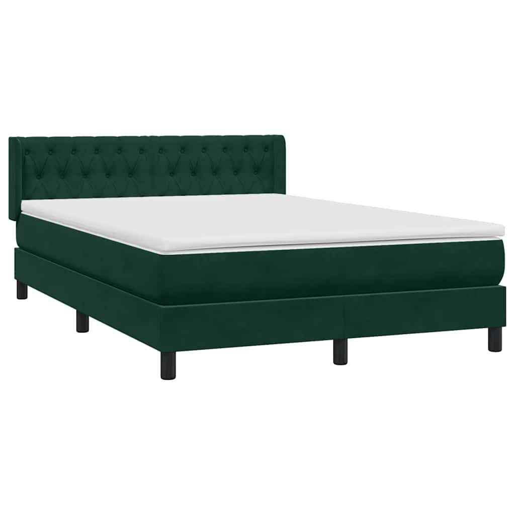 Box Spring Κρεβάτι με στρώμα Σκούρο πράσινο 140x220cm Βελούδινο