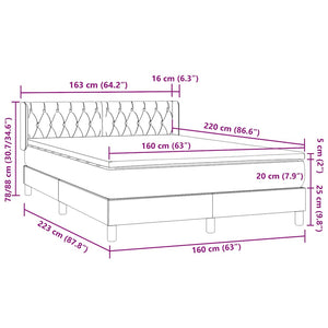 Box Spring Κρεβάτι με στρώμα Σκούρο γκρι 160x220 cm Βελούδινο - Pakobazaar