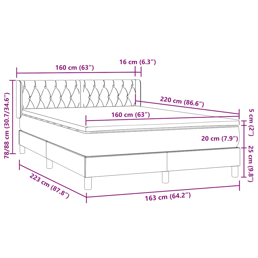 Box Spring Κρεβάτι με στρώμα Μαύρο 160x220 cm Βελούδινο