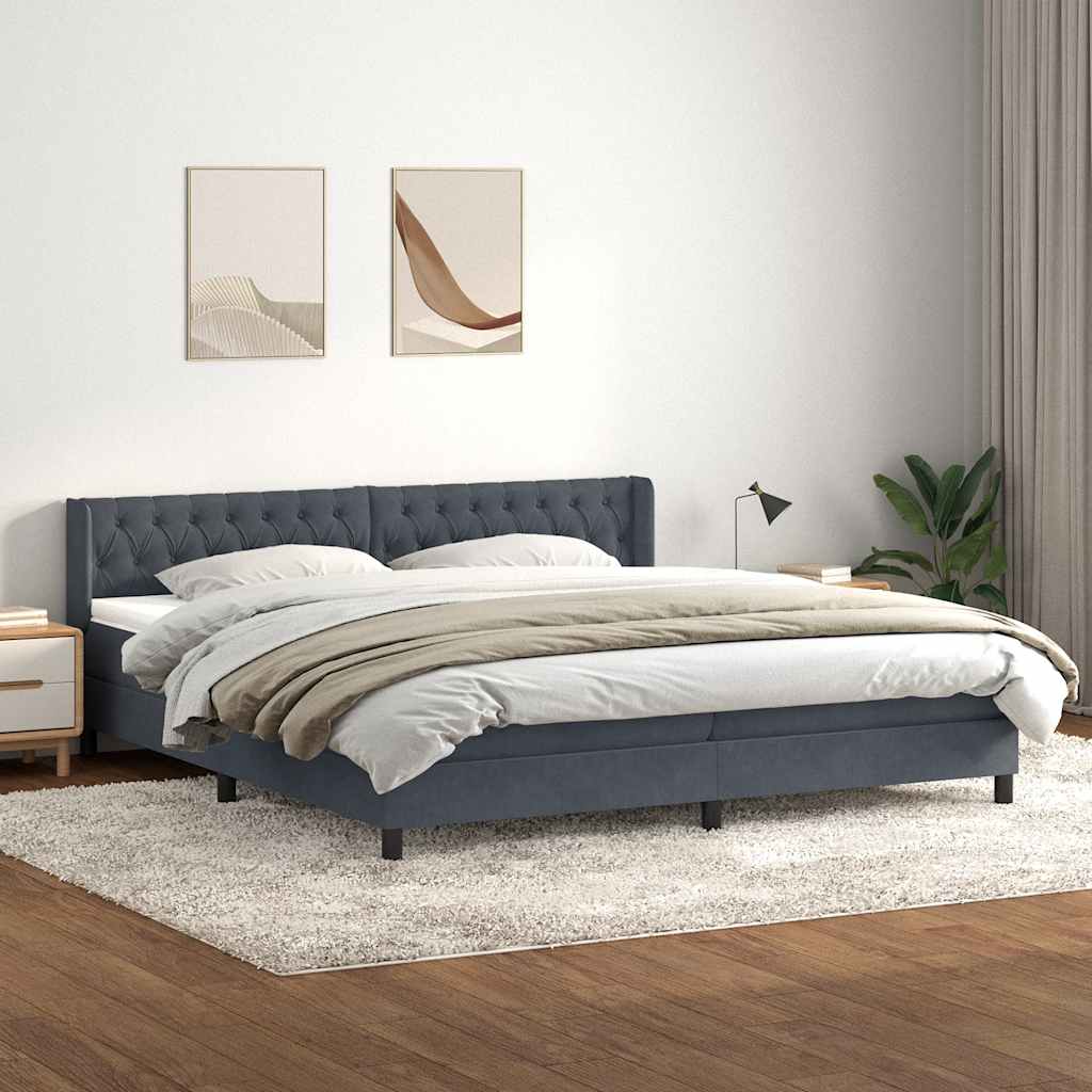 Box Spring Κρεβάτι με στρώμα Σκούρο γκρι 180x220 εκ. Βελούδινο
