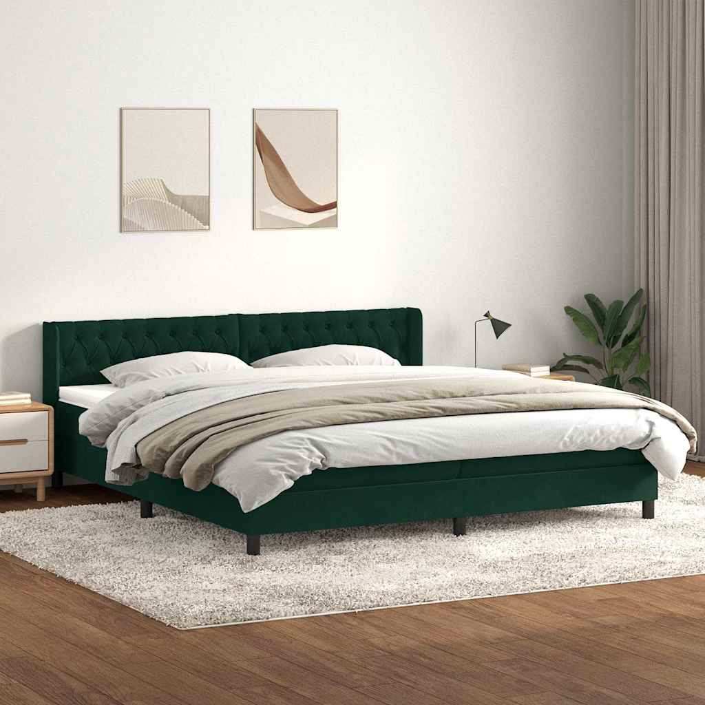 Box Spring κρεβάτι με στρώμα σκούρο πράσινο 180x220cm Βελούδινο - Pakobazaar