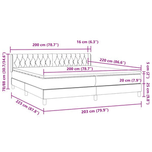 Box Spring κρεβάτι με στρώμα ανοιχτό γκρι 200x220 εκ. Βελούδινο - Pakobazaar