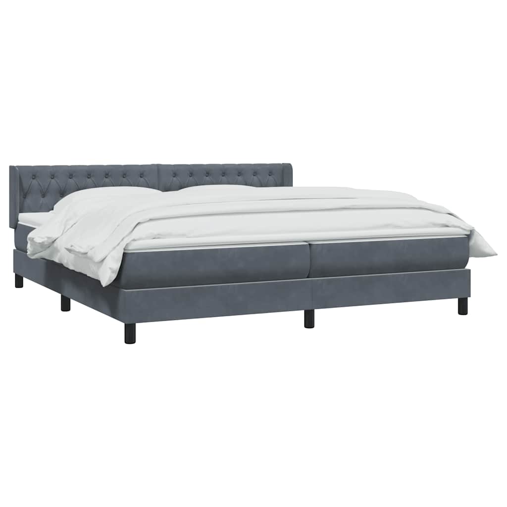 Box Spring Κρεβάτι με στρώμα Σκούρο γκρι 200x220 cm Βελούδινο - Pakobazaar