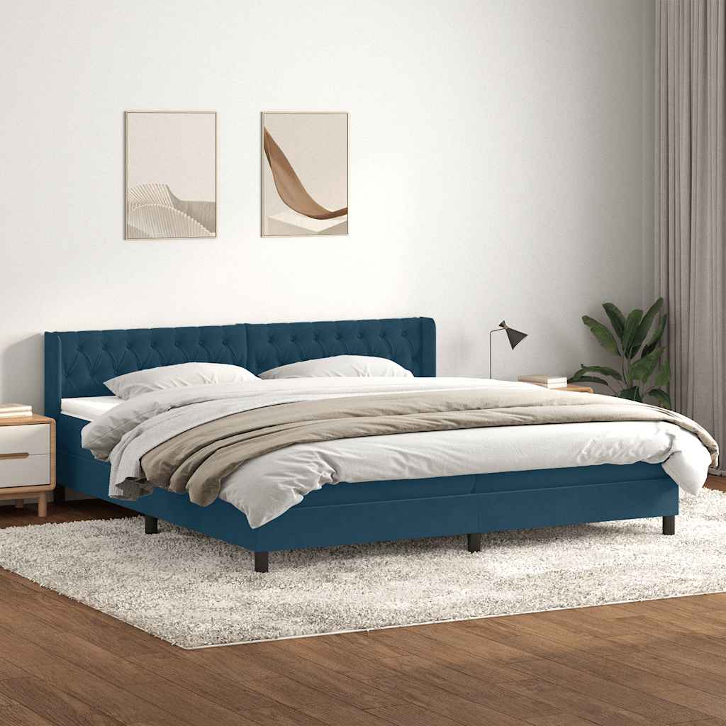 Box Spring κρεβάτι με στρώμα σκούρο μπλε 200x220 cm Βελούδινο - Pakobazaar