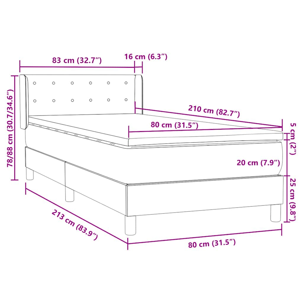 Box Spring Κρεβάτι με στρώμα Σκούρο γκρι 80x210 εκ. Βελούδινο