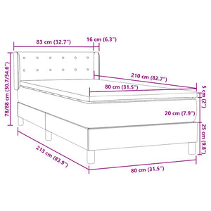 Box Spring Κρεβάτι με στρώμα Σκούρο γκρι 80x210 εκ. Βελούδινο
