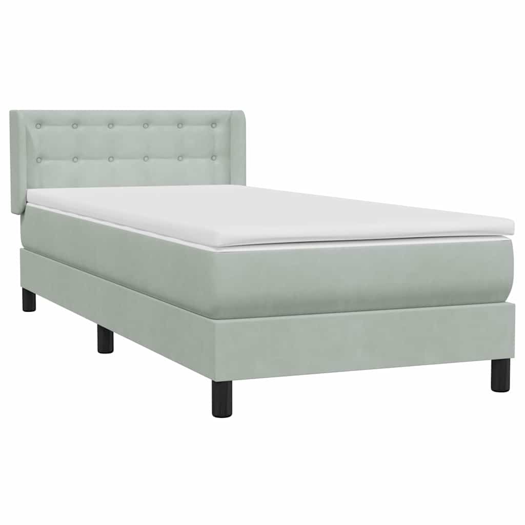 Box Spring κρεβάτι με στρώμα ανοιχτό γκρι 90x210 cm Βελούδινο