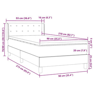 Κρεβάτι Boxspring με Στρώμα Σκούρο Γκρι 90x210 εκ. Βελούδινο - Pakobazaar