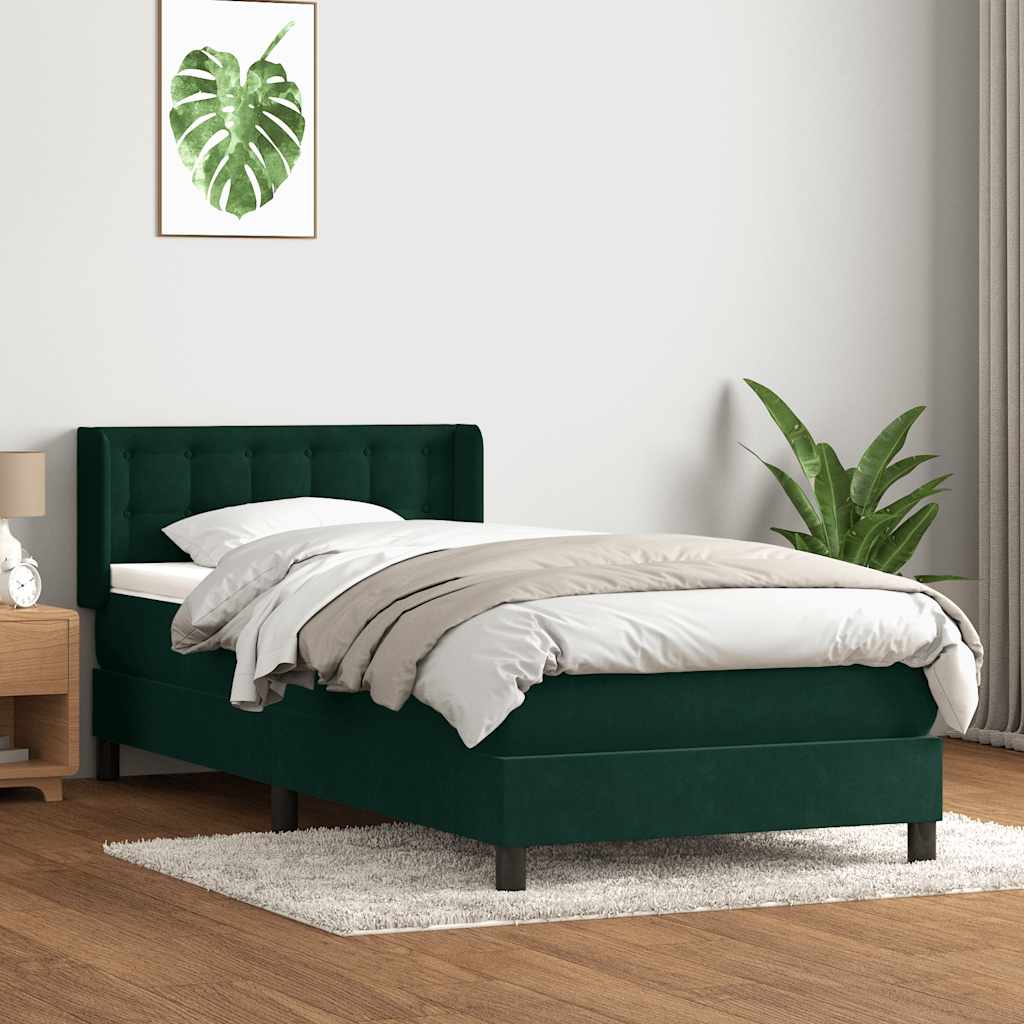 Box Spring κρεβάτι με στρώμα σκούρο πράσινο 90x210εκ. Βελούδινο
