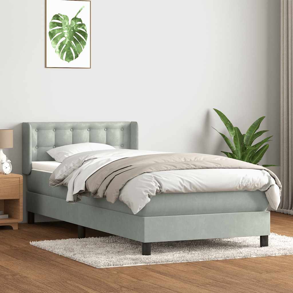 Κρεβάτι Boxspring με Στρώμα Ανοιχτό Γκρι 100x210 εκ. Βελούδινο - Pakobazaar
