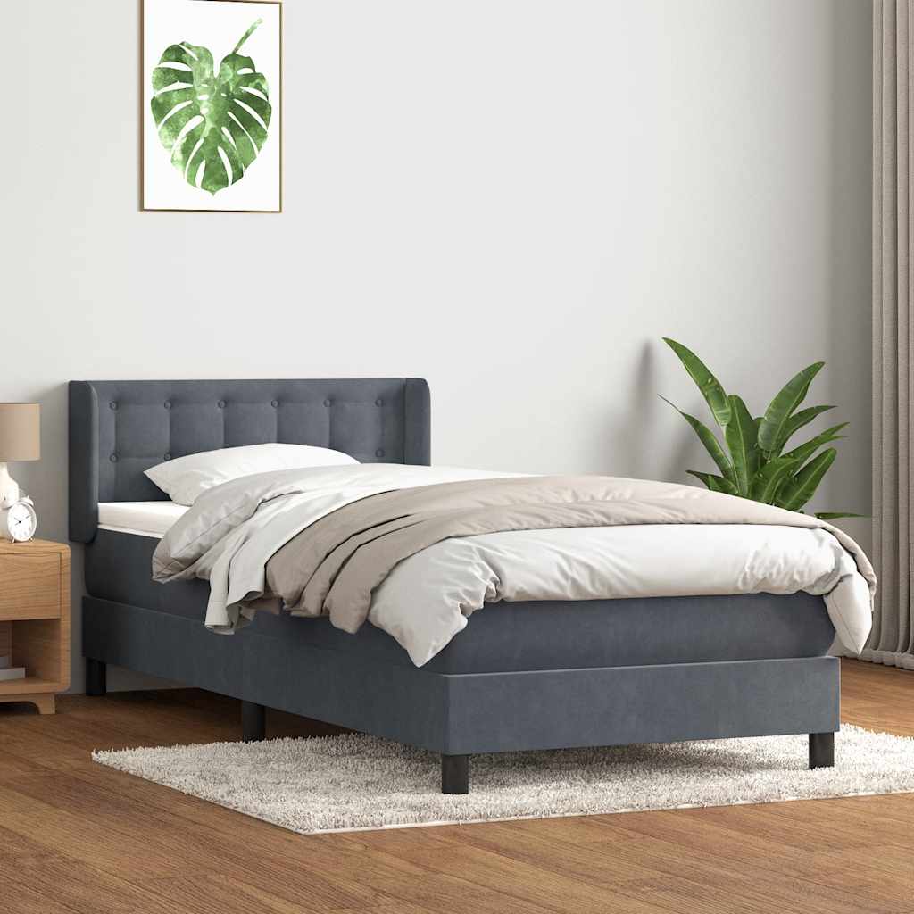 Κρεβάτι Boxspring με Στρώμα Σκούρο Γκρι 100x210 εκ. Βελούδινο - Pakobazaar