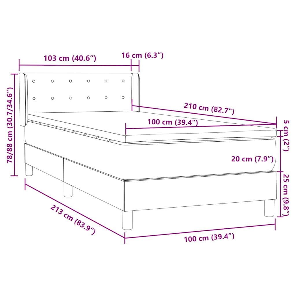 Κρεβάτι Boxspring με Στρώμα Σκούρο Πράσινο 100x210εκ. Βελούδινο