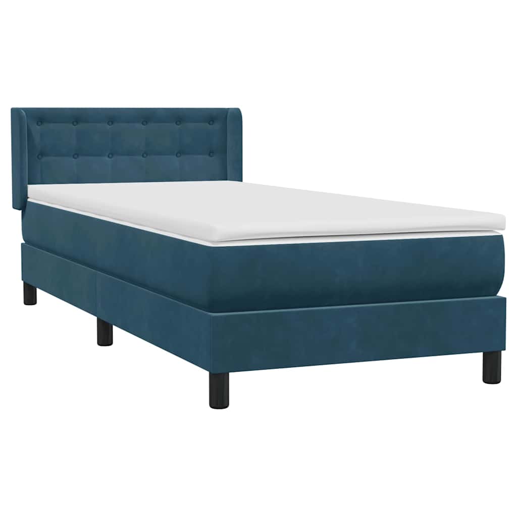 Κρεβάτι Boxspring με Στρώμα Σκούρο Μπλε 100x210 εκ. Βελούδινο