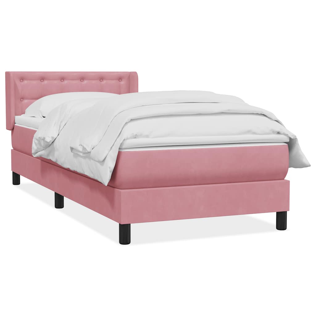 Κρεβάτι Boxspring με Στρώμα Ροζ 100x210 εκ. Βελούδινο