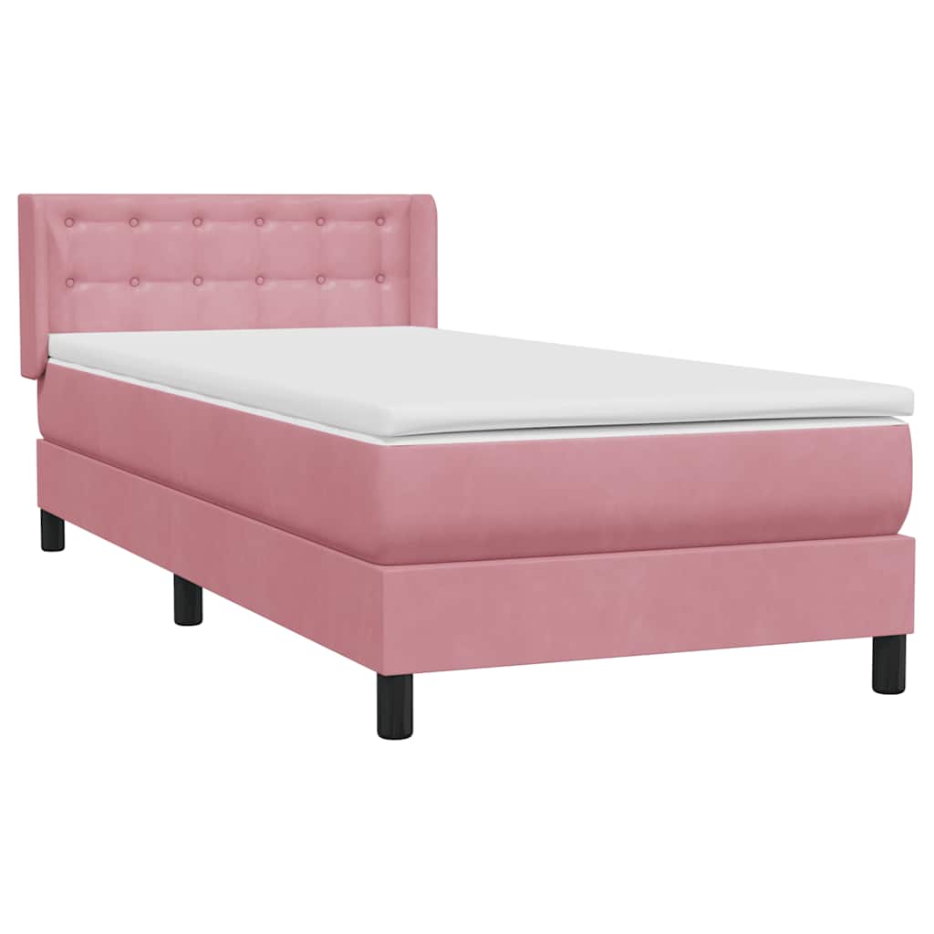 Κρεβάτι Boxspring με Στρώμα Ροζ 100x210 εκ. Βελούδινο