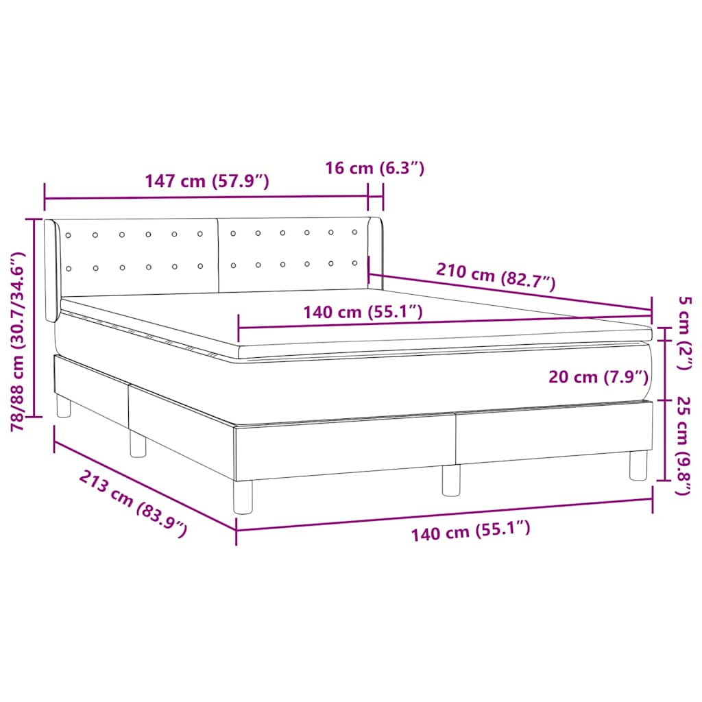 Κρεβάτι Boxspring με Στρώμα Ροζ 140x210 εκ. Βελούδινο