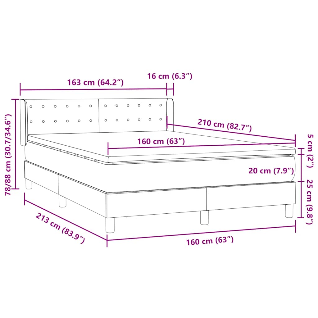 Κρεβάτι Boxspring με Στρώμα Σκούρο Γκρι 160x210 εκ. Βελούδινο - Pakobazaar