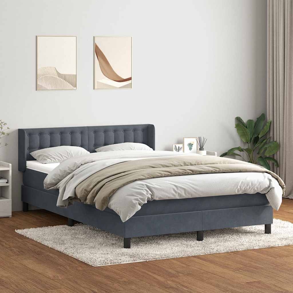 Κρεβάτι Boxspring με Στρώμα Σκούρο Γκρι 160x210 εκ. Βελούδινο - Pakobazaar