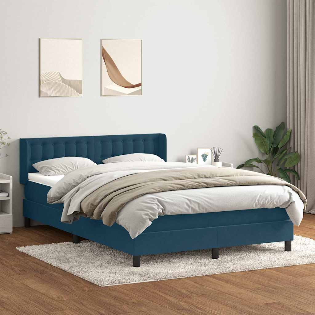 Κρεβάτι Boxspring με Στρώμα Σκούρο Μπλε 160x210 εκ. Βελούδινο - Pakobazaar