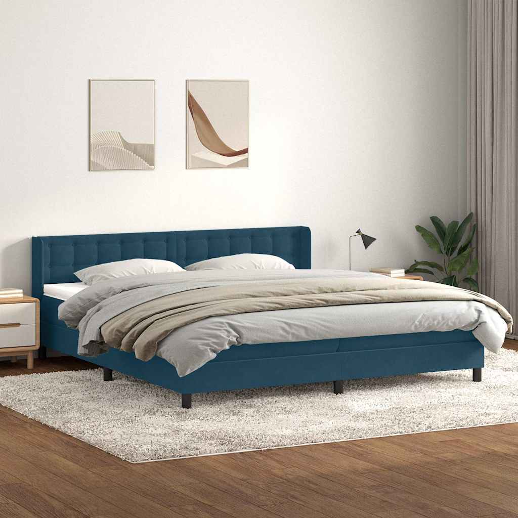 Κρεβάτι Boxspring με Στρώμα Σκούρο Μπλε 180x210 εκ. Βελούδινο - Pakobazaar
