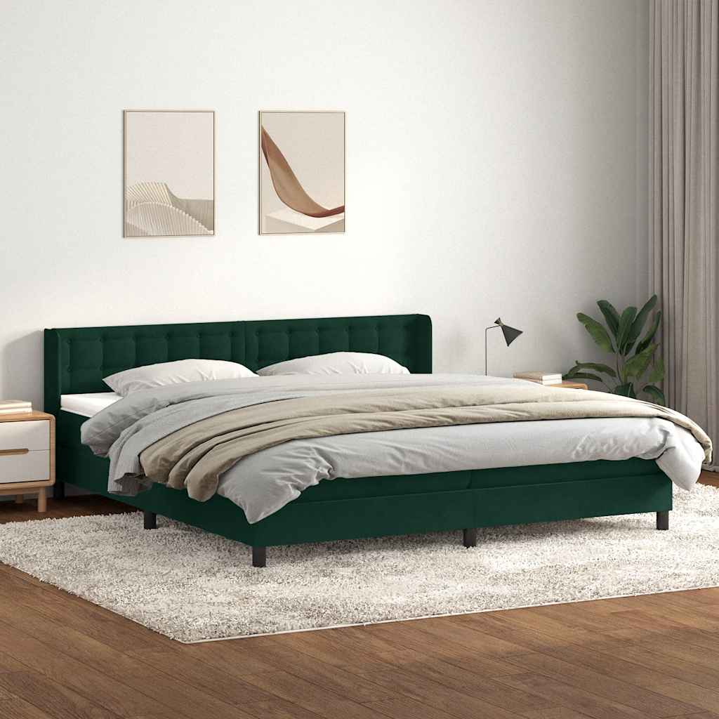 Κρεβάτι Boxspring με Στρώμα Σκούρο Πράσινο 200x210εκ. Βελούδινο