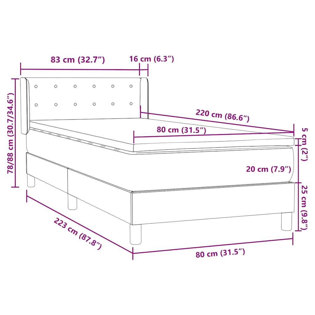 Κρεβάτι Boxspring με Στρώμα Σκούρο Μπλε 80x220 εκ. Βελούδινο
