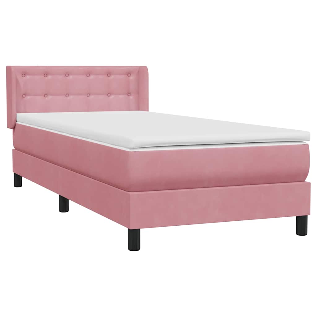 Κρεβάτι Boxspring με Στρώμα Ροζ 80x220 εκ. Βελούδινο