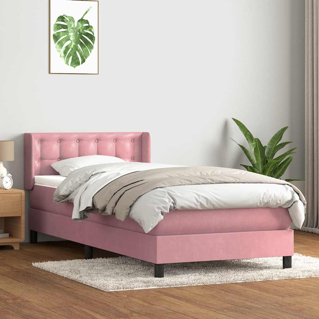 Κρεβάτι Boxspring με Στρώμα Ροζ 80x220 εκ. Βελούδινο