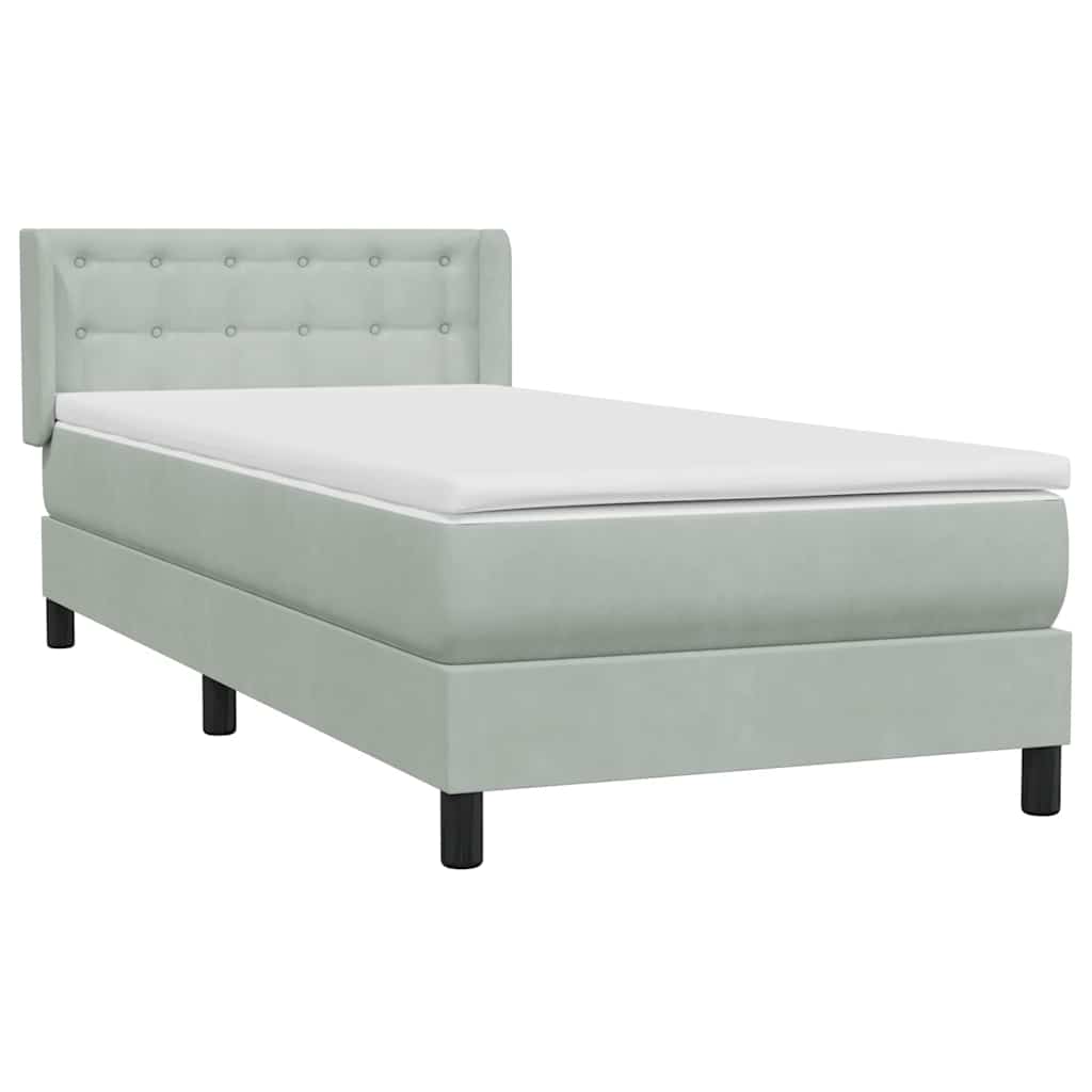 Box Spring κρεβάτι με στρώμα ανοιχτό γκρι 90x220 εκ. Βελούδινο