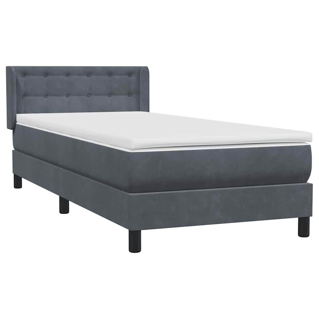 Κρεβάτι Boxspring με Στρώμα Σκούρο Γκρι 90x220 εκ. Βελούδινο