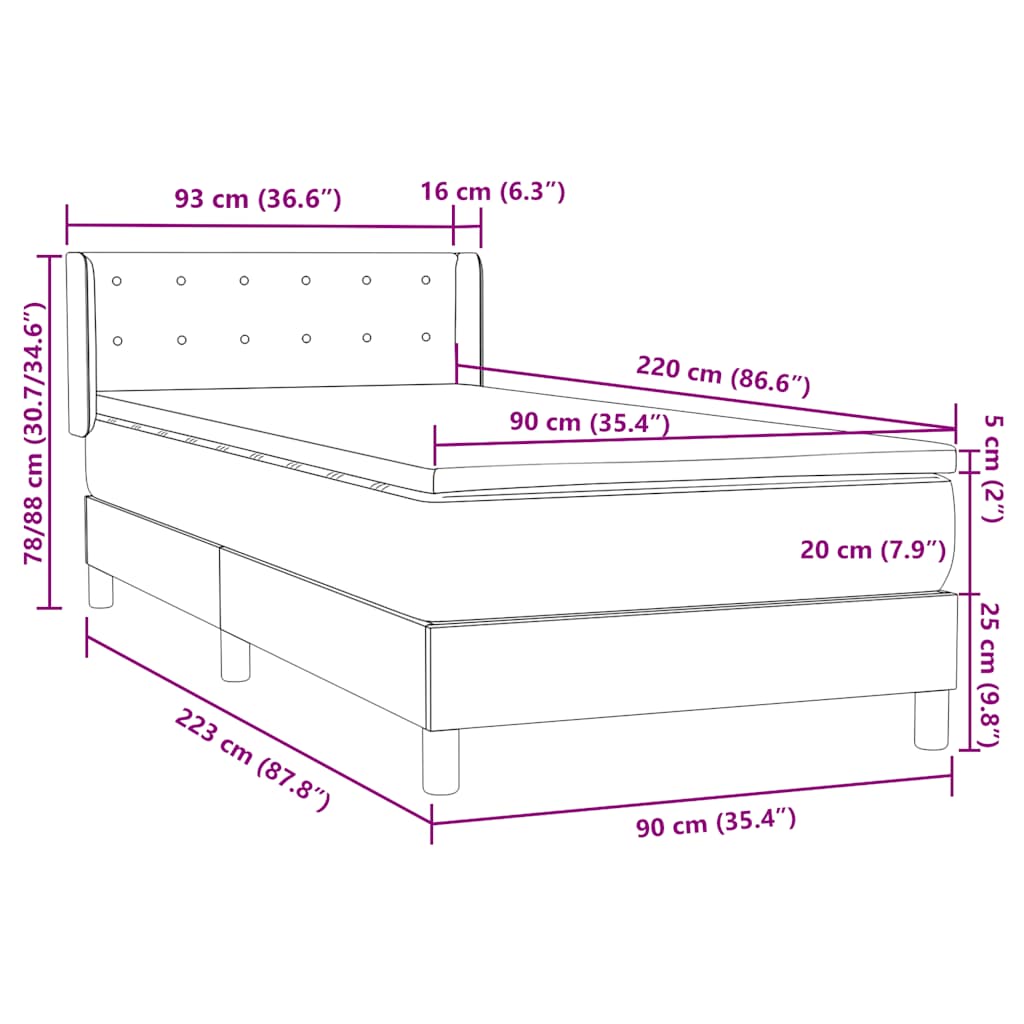 Κρεβάτι Boxspring με Στρώμα Σκούρο Μπλε 90x220 εκ. Βελούδινο - Pakobazaar
