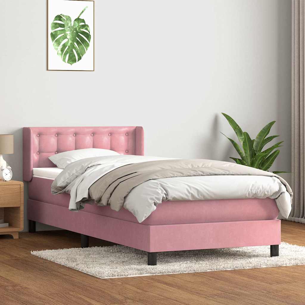 Κρεβάτι Boxspring με Στρώμα Ροζ 90x220 εκ. Βελούδινο
