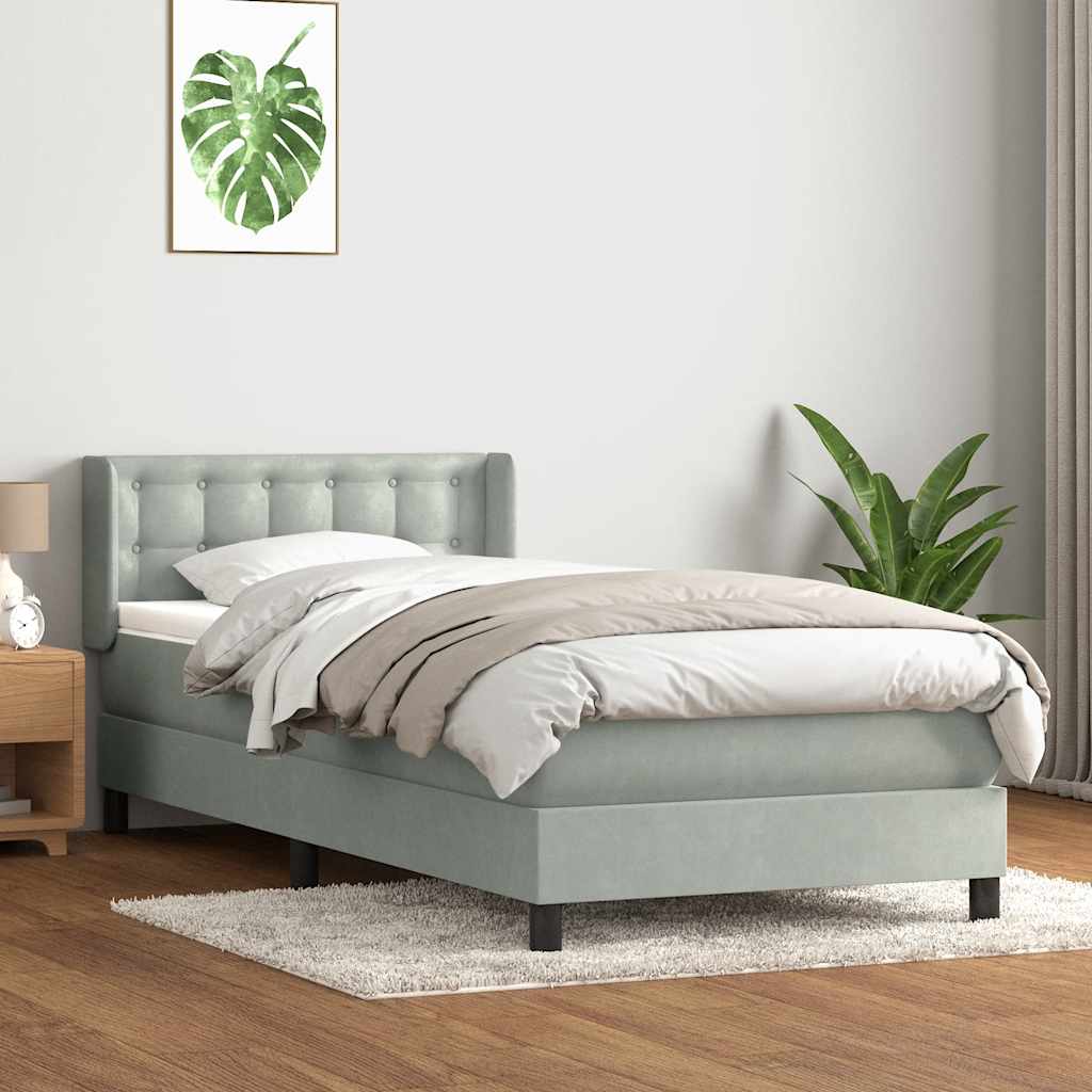 Box Spring κρεβάτι με στρώμα ανοιχτό γκρι 100x220 εκ. Βελούδινο - Pakobazaar