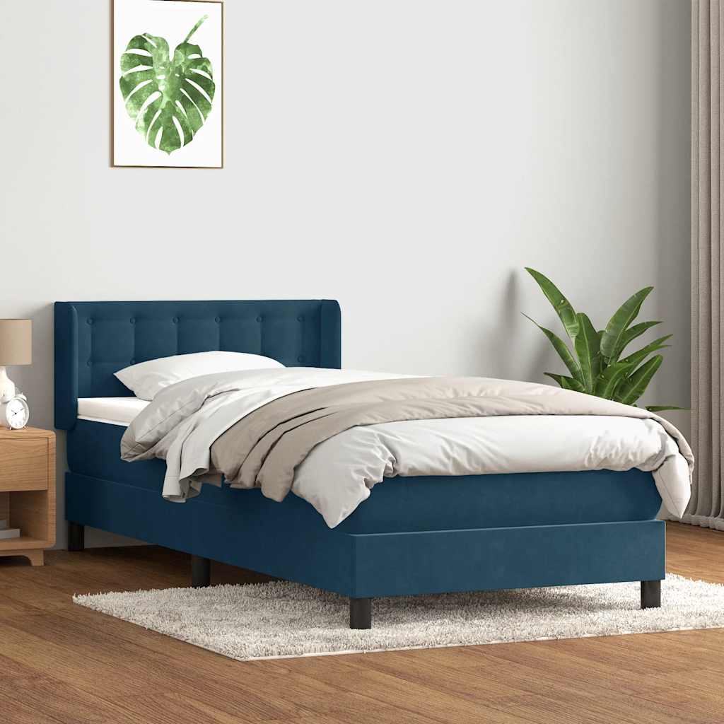 Box Spring κρεβάτι με στρώμα σκούρο μπλε 100x220 cm Βελούδινο - Pakobazaar