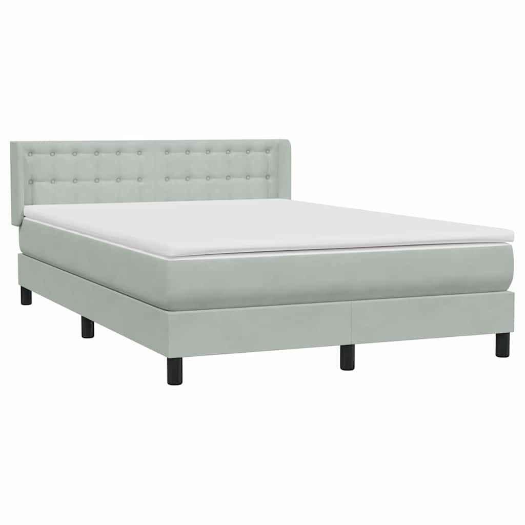 Κρεβάτι Boxspring με Στρώμα Ανοιχτό Γκρι 140x220 εκ. Βελούδινο - Pakobazaar