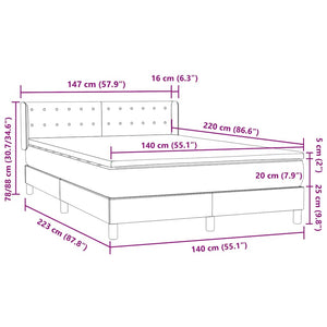 Box Spring κρεβάτι με στρώμα σκούρο μπλε 140x220 cm Βελούδινο