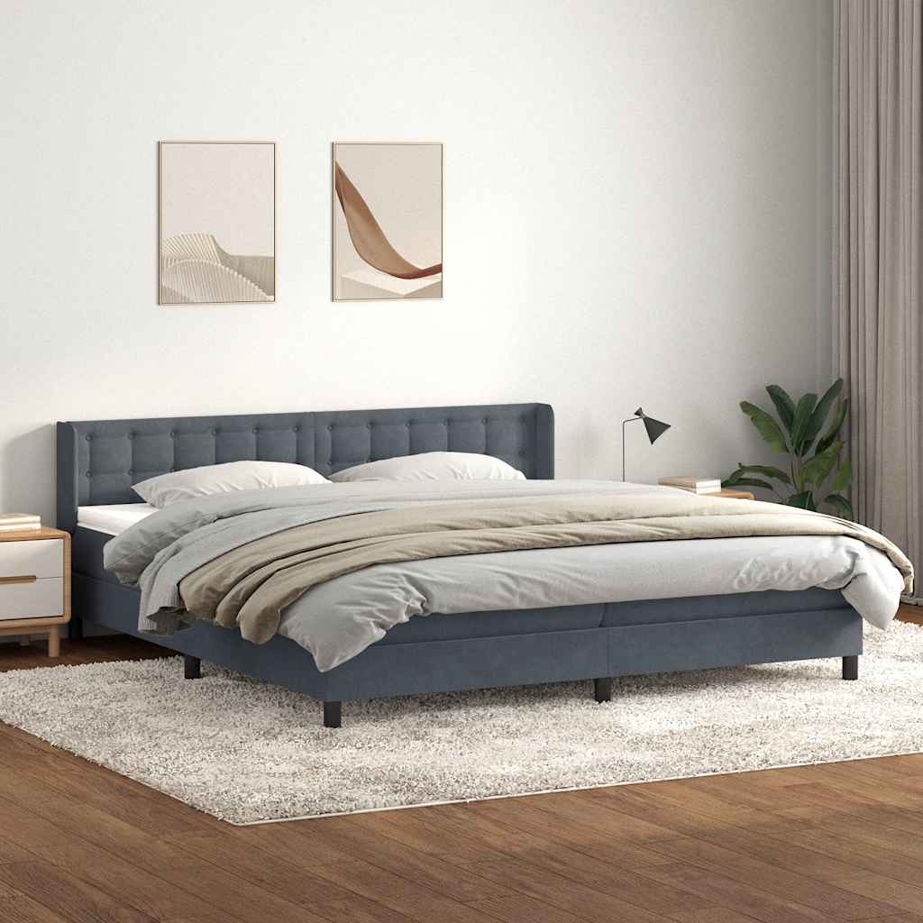 Box Spring Κρεβάτι με στρώμα Σκούρο γκρι 200x220 cm Βελούδινο - Pakobazaar