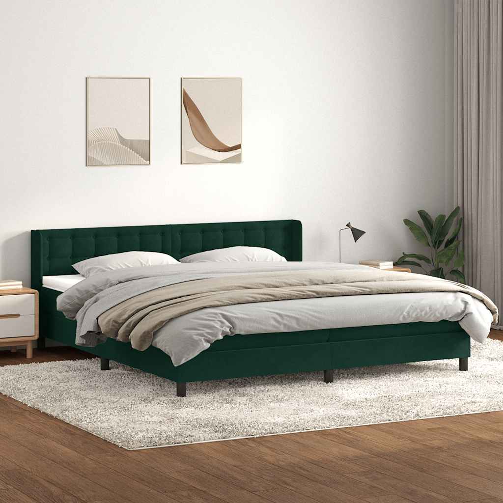 Box Spring Κρεβάτι με στρώμα Σκούρο πράσινο 200x220cm Βελούδινο - Pakobazaar