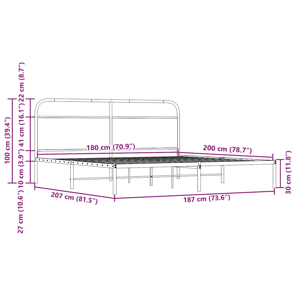 Σκελετός Κρεβ. Χωρίς Στρώμα Sonoma Δρυς 180x200 εκ. Μεταλλικό