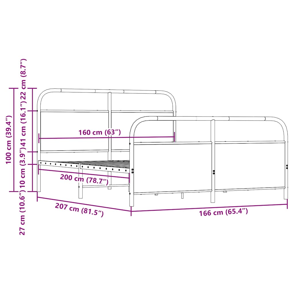 Σκελετός Κρεβ. Χωρίς Στρώμα Sonoma Δρυς 160x200 εκ. Μεταλλικό