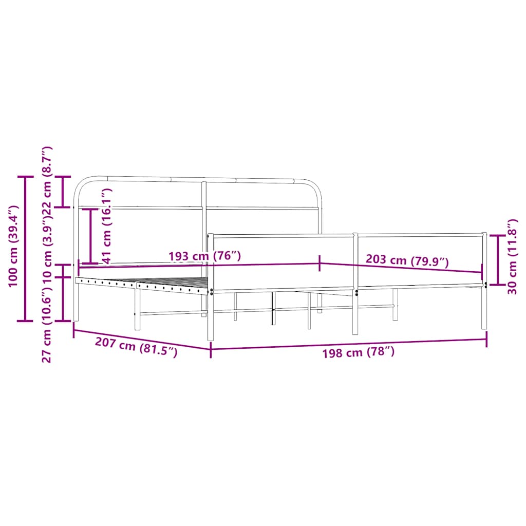 Σκελετός Κρεβ. Χωρίς Στρώμα Καπνιστή Δρυς 193x203 εκ. Μεταλλικό