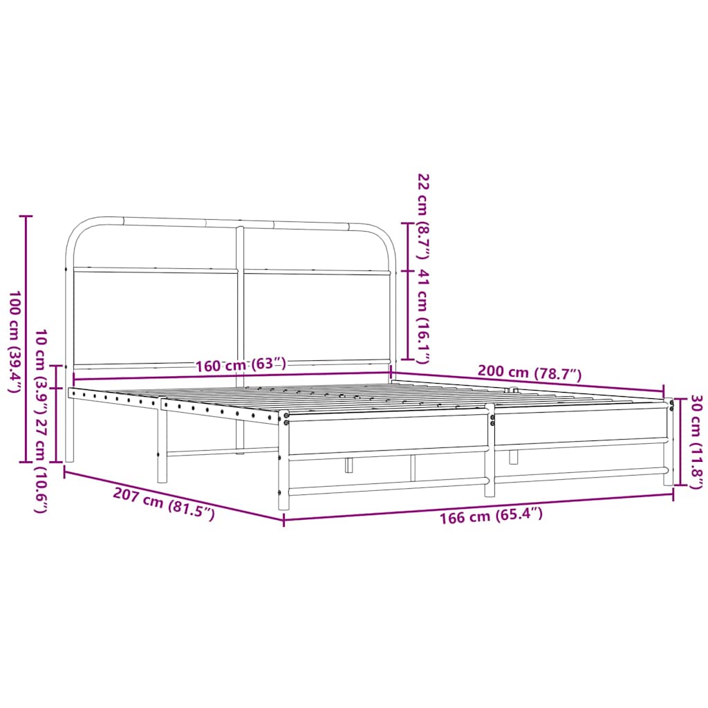 Σκελετός Κρεβ. Χωρίς Στρώμα Καφέ Δρυς 160x200 εκ. Μεταλλικό