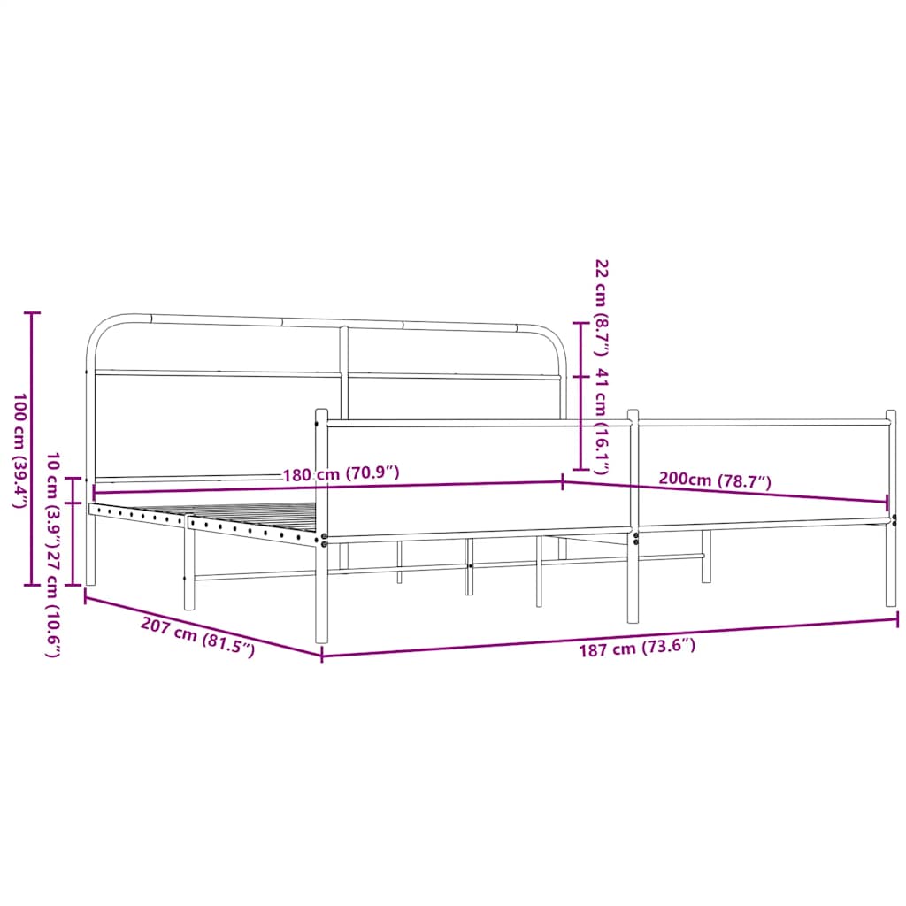 Σκελετός Κρεβ. Χωρίς Στρώμα Καφέ Δρυς 180x200 εκ. Μεταλλικό