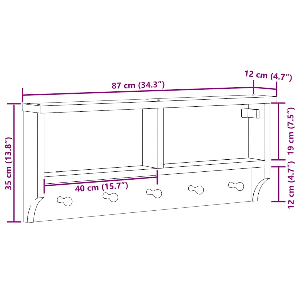 Επίτοιχη κρεμάστρα παλτών SANDNES 87x12x35 εκ. Πεύκο μασίφ ξύλο